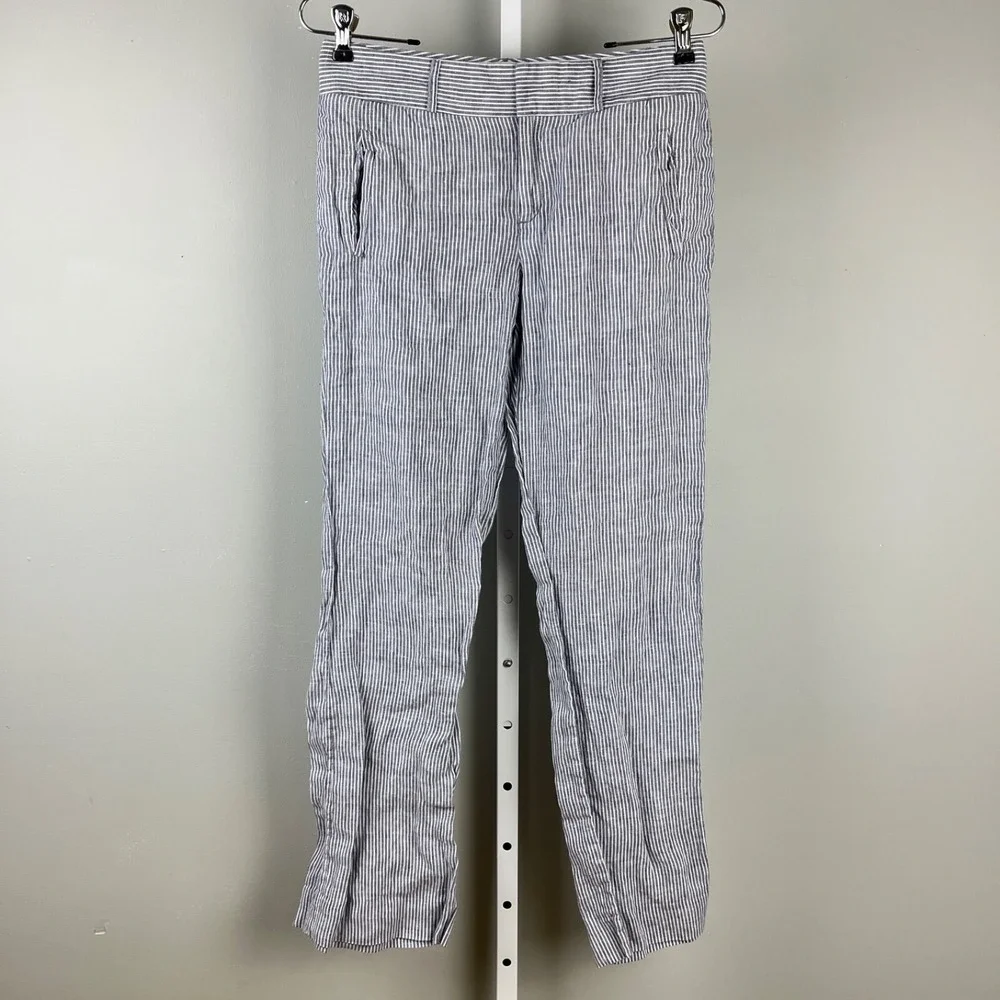 Banana Republic Trouser No. 718 Martin Fit Pants Womens Size 4 Blue White Linen